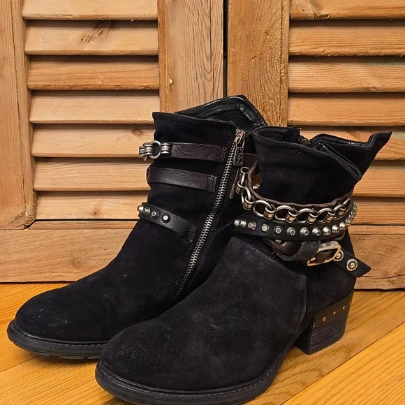 SALE!! A.S.98 CHESTER Black Sueded Leather Short Boots - Picture 3 of 14